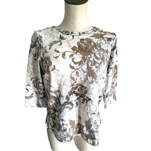 Alfred Dunner Floral Swirls Shirt Top Rhinestone SP